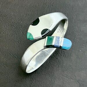 Vintage Heavy Taxco Mexico sterling multi stone hinged snake bracelet